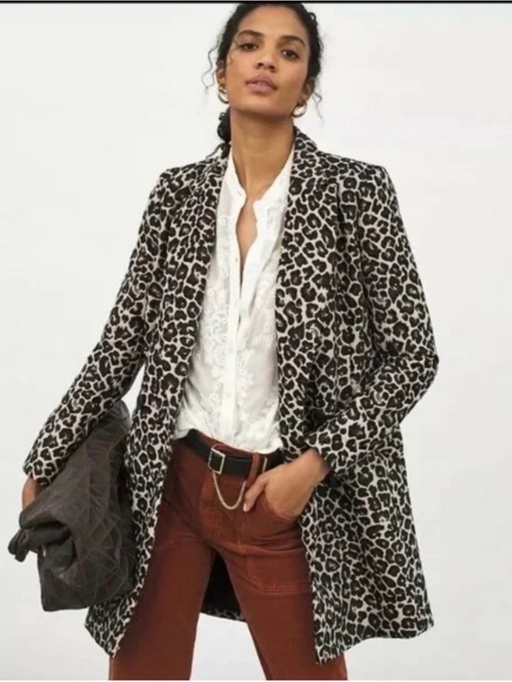 Anthropologie Gianna Leopard-Print Trench Coat - Black, Cream and Brown Size 10